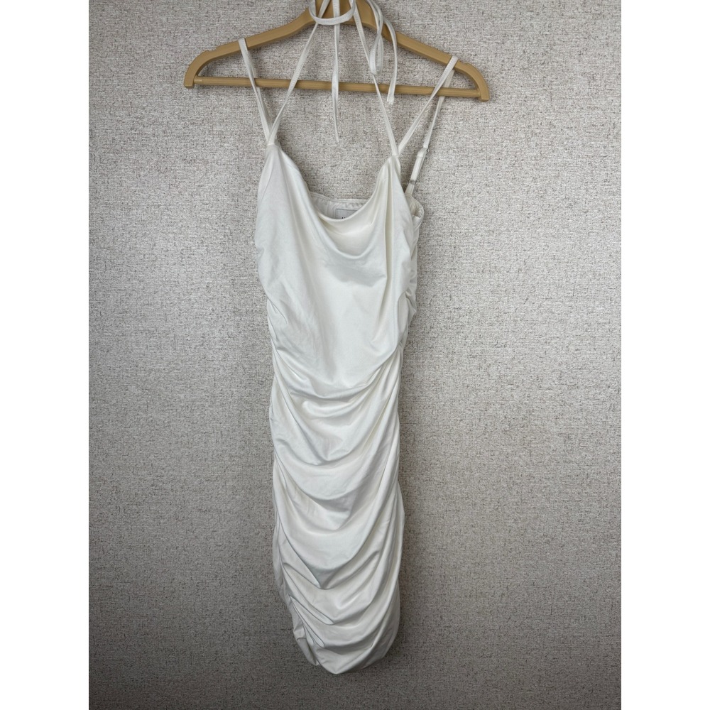 Hello Molly White Ruched Mini Dress Halter Cowl Neck Bodycon Stretch Small